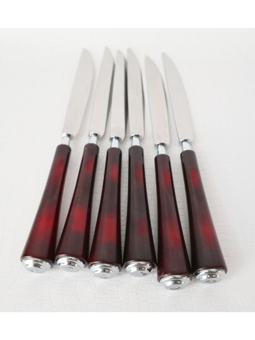 6 Bakelite Steak Knives by Glo-Hil GloHil Mid Century Knife Flatware Cutlery Set